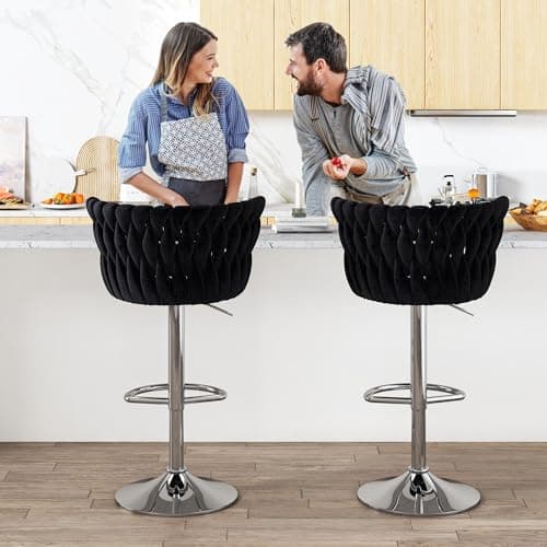 AWQM Black Bar Stool Set, Modern Swivel Velvet Chairs for Bar, Kitchen, and Dining