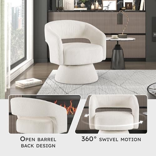 Beige Lexicon 360 Degree Swivel Corduroy Arm Chair for Living Room