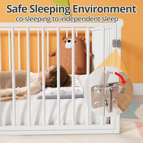 Montessori Metal Floor Bed for Kids with Door & Safety Guards, White