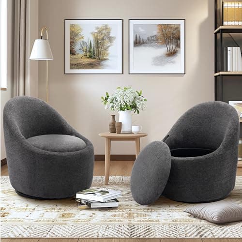 Beige Accent Chair Set of 2 with Hidden Storage