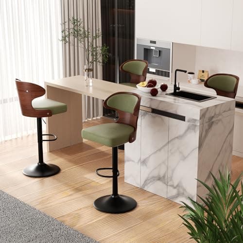 Bentwood Swivel Barstools Set,Adjustable Height,PU Leather Upholstery