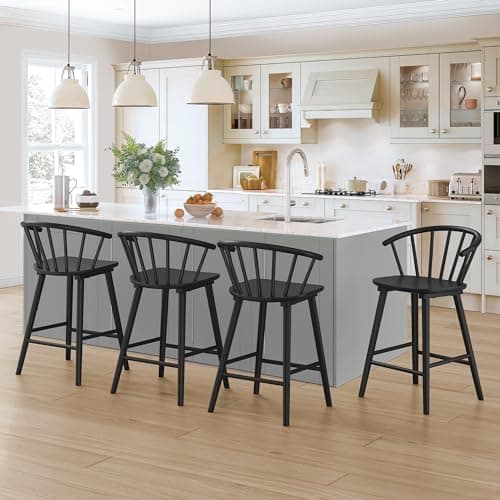 LUE BONA Black Farmhouse Bar Stools, Semicircular Backrest, Set of 2, Modern Counter Height