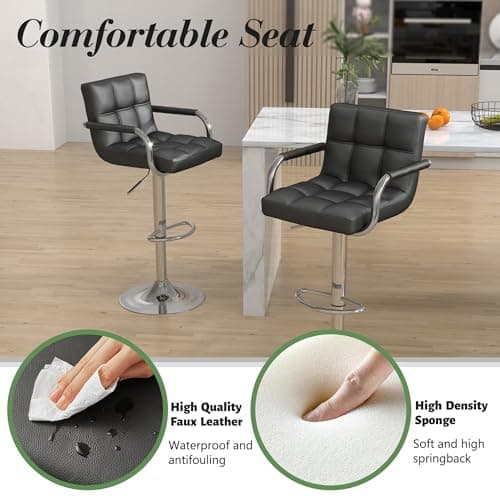 Set of 4 Modern PU Leather Bar Stools for Kitchen/Island, Black