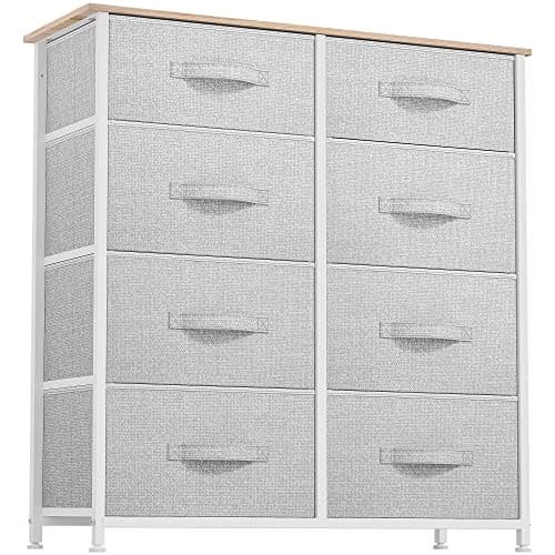 Charcoal Grey Fabric Dresser with 8 Drawers & Sturdy Steel Frame