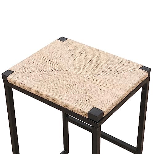 i-POOK Set of 2 Backless Rattan Bar Stools for Kitchen Island and Dining Room, Beige