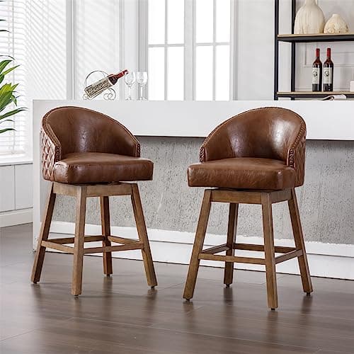 Swivel Counter Stools Set of 2 with PU Leather and Nailheads Trim