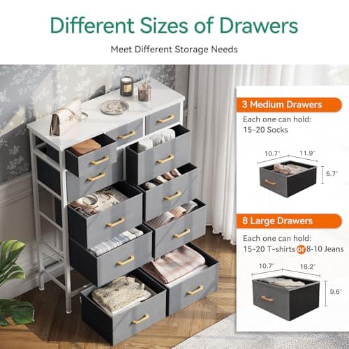 Light Grey AODK Charging Dresser - 52 Inches Tall with 11 Drawers