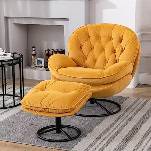 Modern Velvet Swivel Accent Chair with Ottoman in Teal