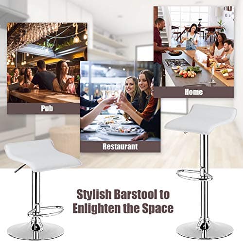 COSTWAY Modern Swivel Bar Stools Set of 2, Adjustable Height & Footrest, White.Chrome Hydraulics