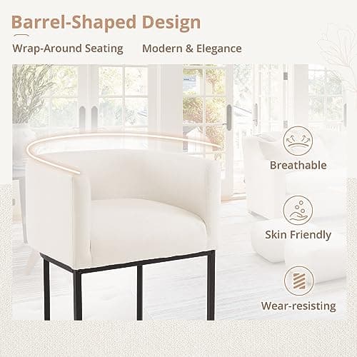LUE BONA Black Metal Bar Stools, 27" Counter Height, Set of 4, Linen Upholstered Beige
