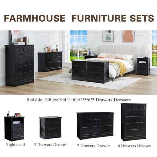 Modern LDTTCUK Bedroom Dresser with 7 Drawers & Charging Station, Black