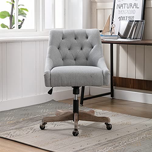 i-POOK Charcoal Swivel Desk Chair, Height Adjustable with Button Tufted Back & Solid Wood Feet