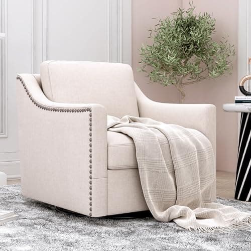 Mid Century Modern Oversized Swivel Chenille Arm Chair for Living Room