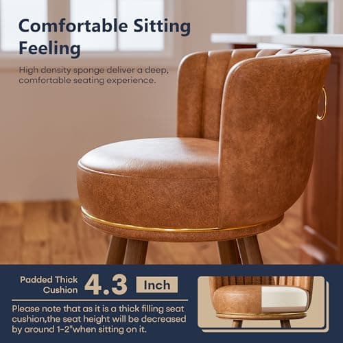 4 Pack Swivel Bar Stools with Back, Brown Kitchen Counter Height Chairs