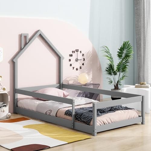 Solid Wood Montessori Twin Floor Bed for Children Boys Girls