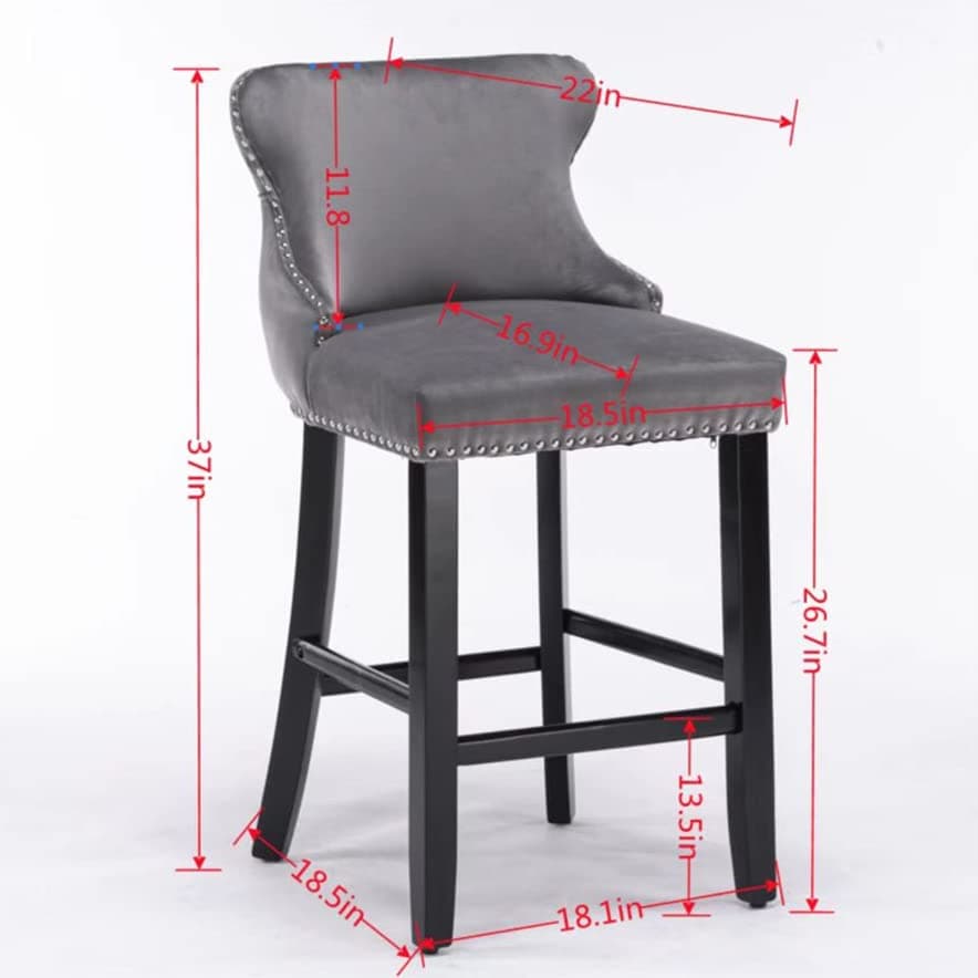 Velvet Upholstered Bar Stools Set of 4 with Wooden Legs and Wing-Back Design