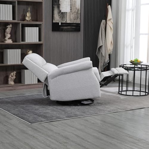 i-POOK Boucle Recliner Chair with Swivel Accent, Adjustable Back and Footrest, Grey