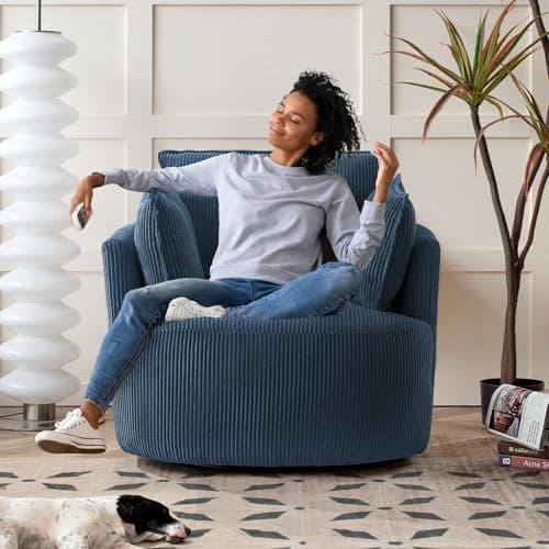 Blue Swivel Accent Chair with Detachable Cushions for Living Room