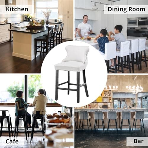 Velvet Upholstered Barstools Set of 4 with Wood Legs for Kitchen Island Pub