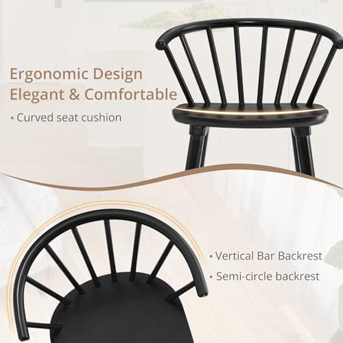 LUE BONA Black Farmhouse Bar Stools, Semicircular Backrest, Set of 2, Modern Counter Height