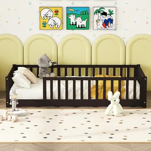 Montessori Safety Bed with Door & Slats for Twin Size Boys Girls
