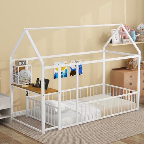 Bellemave Twin Size Metal Floor Bed for Kids, Black