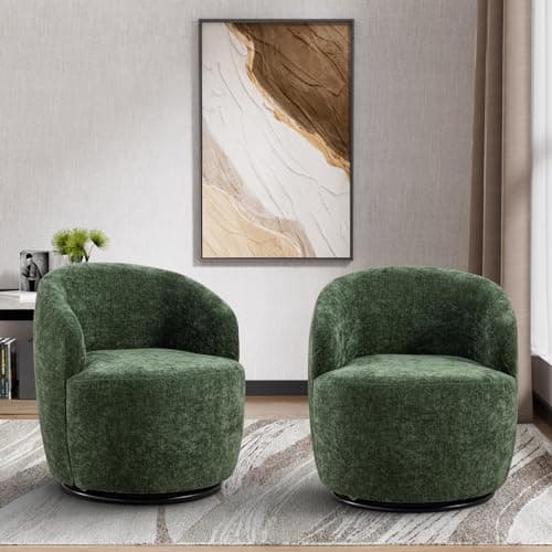 Ivory Boucle Swivel Chair, 360° Rotating Living Room Accent Chair