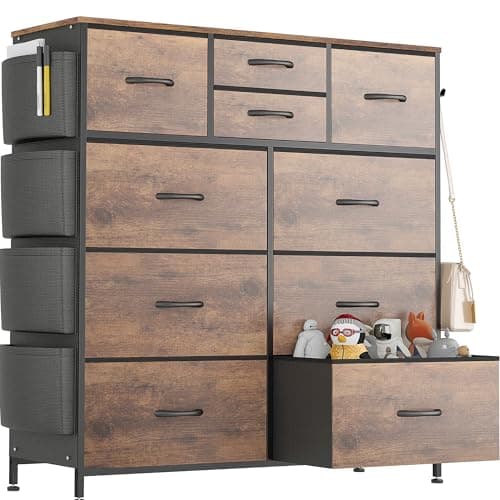 Lulive Black PU Storage Dresser with 10 Drawers & Side Pockets
