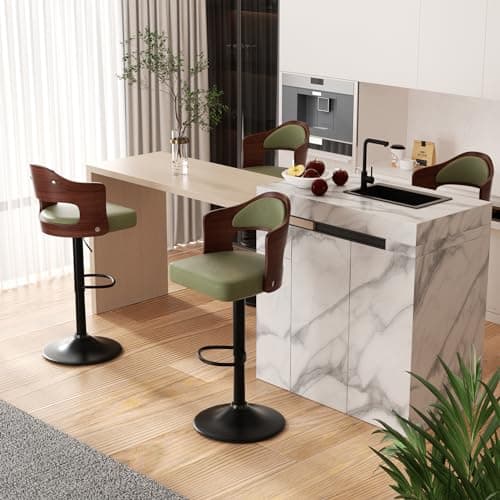 Adjustable Height Wooden Bar Stools Set of 4 with Back & Footrest