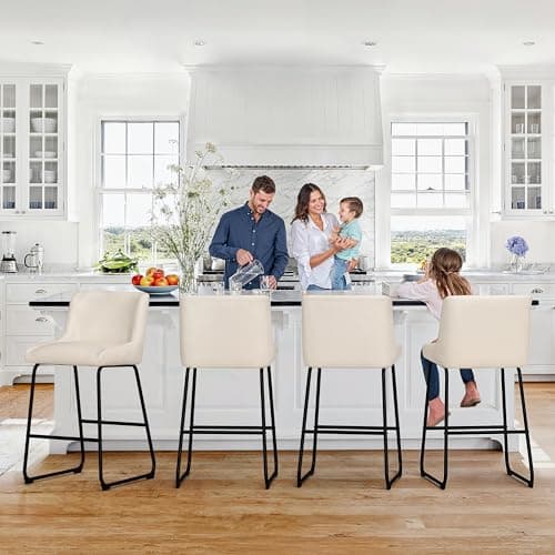 LUE BONA Counter Height Bar Stools Set of 4, Faux Leather, Comfortable with Back