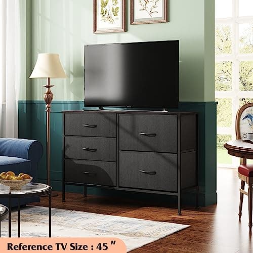 5-Drawer Fabric Dresser for Bedroom and Living Room in Charcoal Black