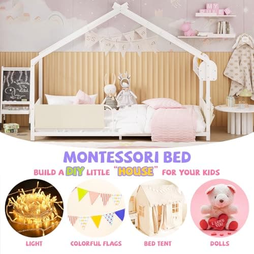 Timy House Bed Twin Size with Storage - White