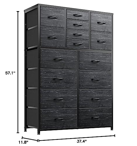 EnHomee Black Tall Dresser with 16 Deep Drawers for Bedroom and Entryway Storage