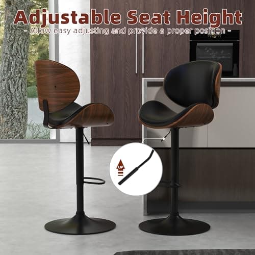 Civama Set of 4 Black PU Bar Stools with Footrest for Kitchen Island