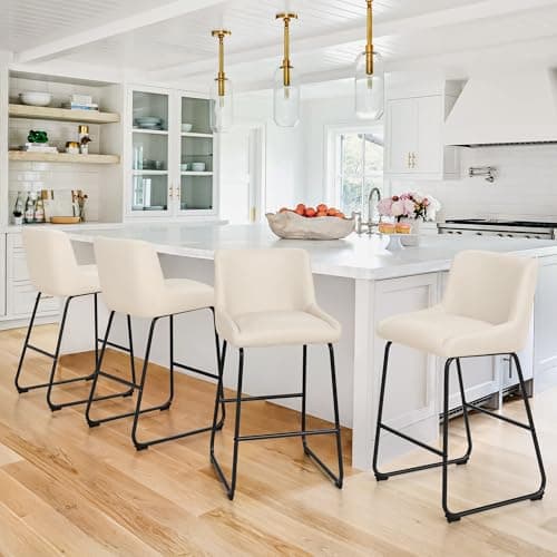LUE BONA Counter Height Bar Stools Set of 4, Faux Leather, Comfortable with Back