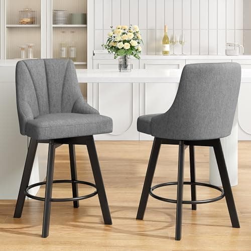 Dark Gray Fabric Upholstered Bar Stools with Back, 24" Counter Height, Set of 4