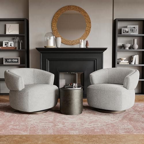 RoyalCraft Oversized Swivel Armchair Set of 2, Griege Upholstery, Modern Living Room Chair