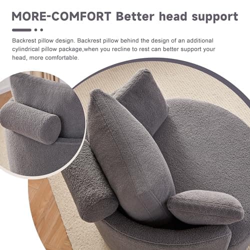 Modern Grey Swivel Chair with Half Moon Storage Ottoman & 3 Pillows for Living Room