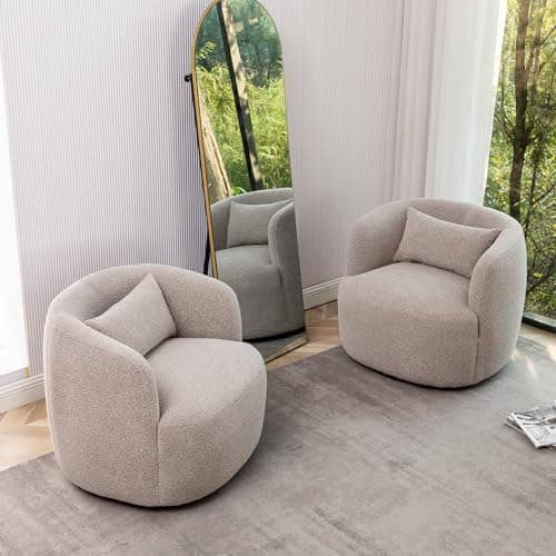 Taupe Bouclé Swivel Armchairs Set of 2 for Living Room & Bedroom