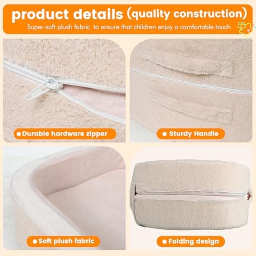 Portable Toddler Floor Bed, Soft, Safe & Washable White for Home/Travel/Naps