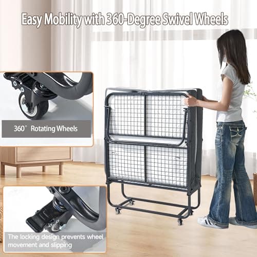Portable Twin Folding Bed with Memory Foam Mattress and Sturdy Metal Frame
