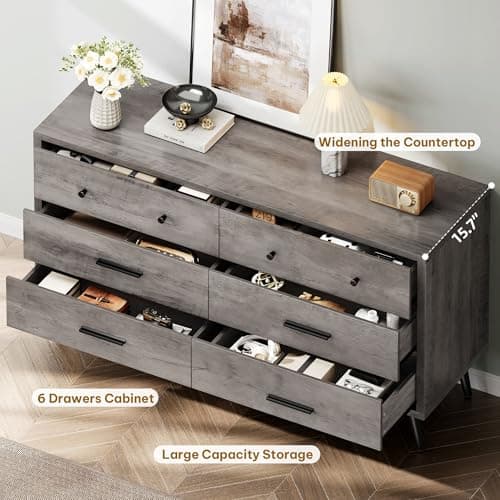 DWVO Grey 6 Drawer Dresser - Large Modern Wood Storage Chest