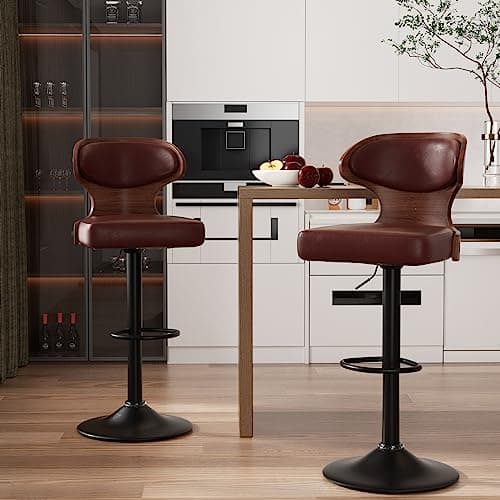Bentwood Swivel Barstools Set,Adjustable Height,PU Leather Upholstery