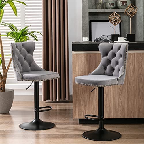 Modern Swivel Velvet Bar Stools Set of 2 with Backrest and Footrest - Black
