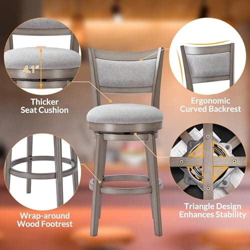 PrimeZone 26 Inch High Back Bar Stools Set of 4, Grey