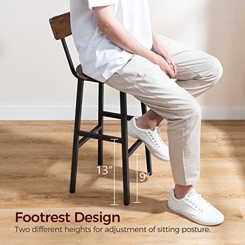 Rustic Brown Bar Stools, Set of 2 with Footrest, 24.4 Inches