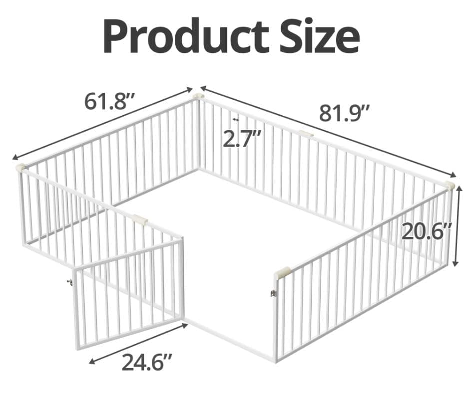 Montessori Metal Floor Bed for Kids with Door & Safety Guards, White