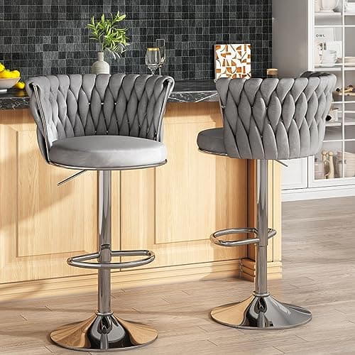 AWQM Black Bar Stool Set, Modern Swivel Velvet Chairs for Bar, Kitchen, and Dining