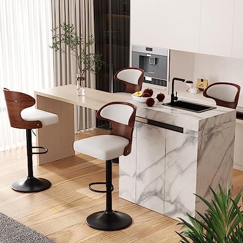 Bentwood Swivel Barstools Set,Adjustable Height,PU Leather Upholstery