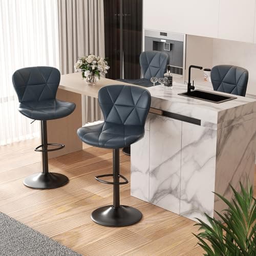Dark Grey Adjustable Faux Leather Bar Stools, Counter Height Swivel Chairs with Back for Kitchen Island